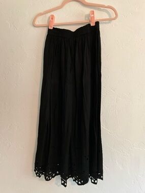 Jane Ashley Black Eyelet Lace Hem Midi Skirt Small